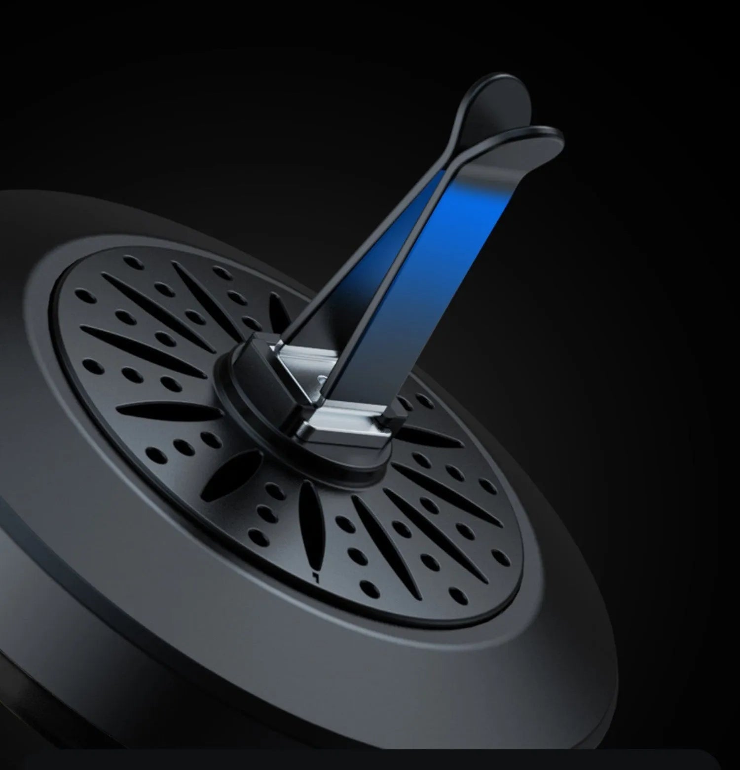 Car air vent aromatherapy unit with colourful RGB lights and choice of scent styles.