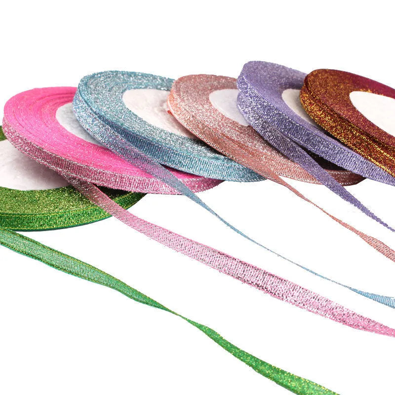 0.6cm wide polyester gift packaging ribbon roll in multiple colour options including gold leaf and jade pink