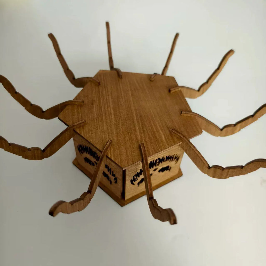 Wooden Halloween spider lantern candlestick decoration measuring 21cm tall