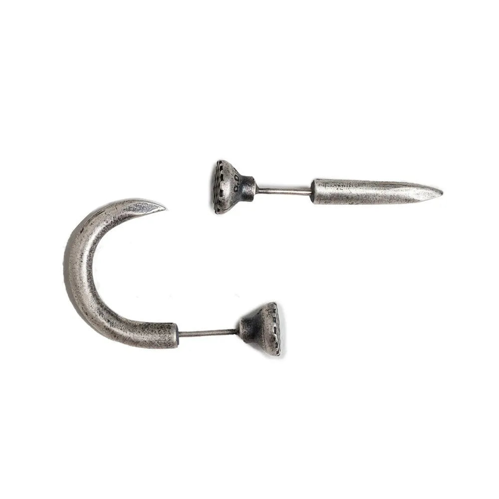 S925 sterling silver nail stud earrings in straight or curved punk designs with ear hook fittings