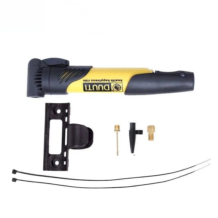 Portable plastic bicycle mini inflator available in eight colours for emergency tyre inflation