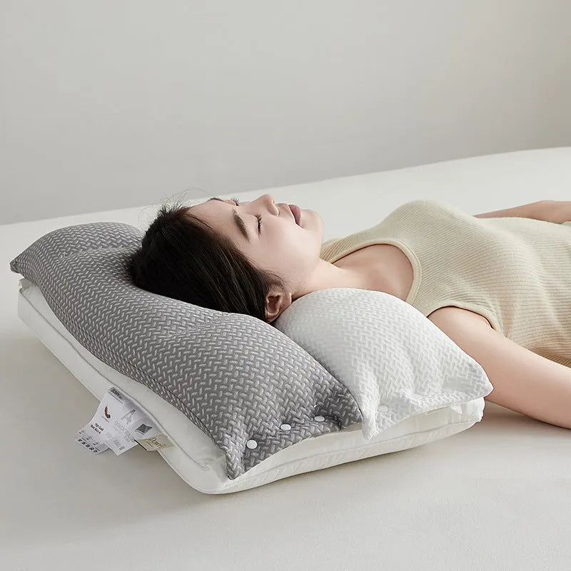 Double-layer chemical fibre pillow for cervical support, single size 40x60cm, simple style, three loft options