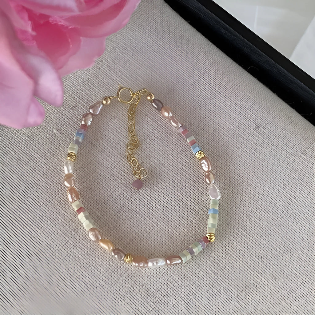 Women's purple silver natural pearl bracelet and necklace set with 14K gold gilding and irregular shaped pearls