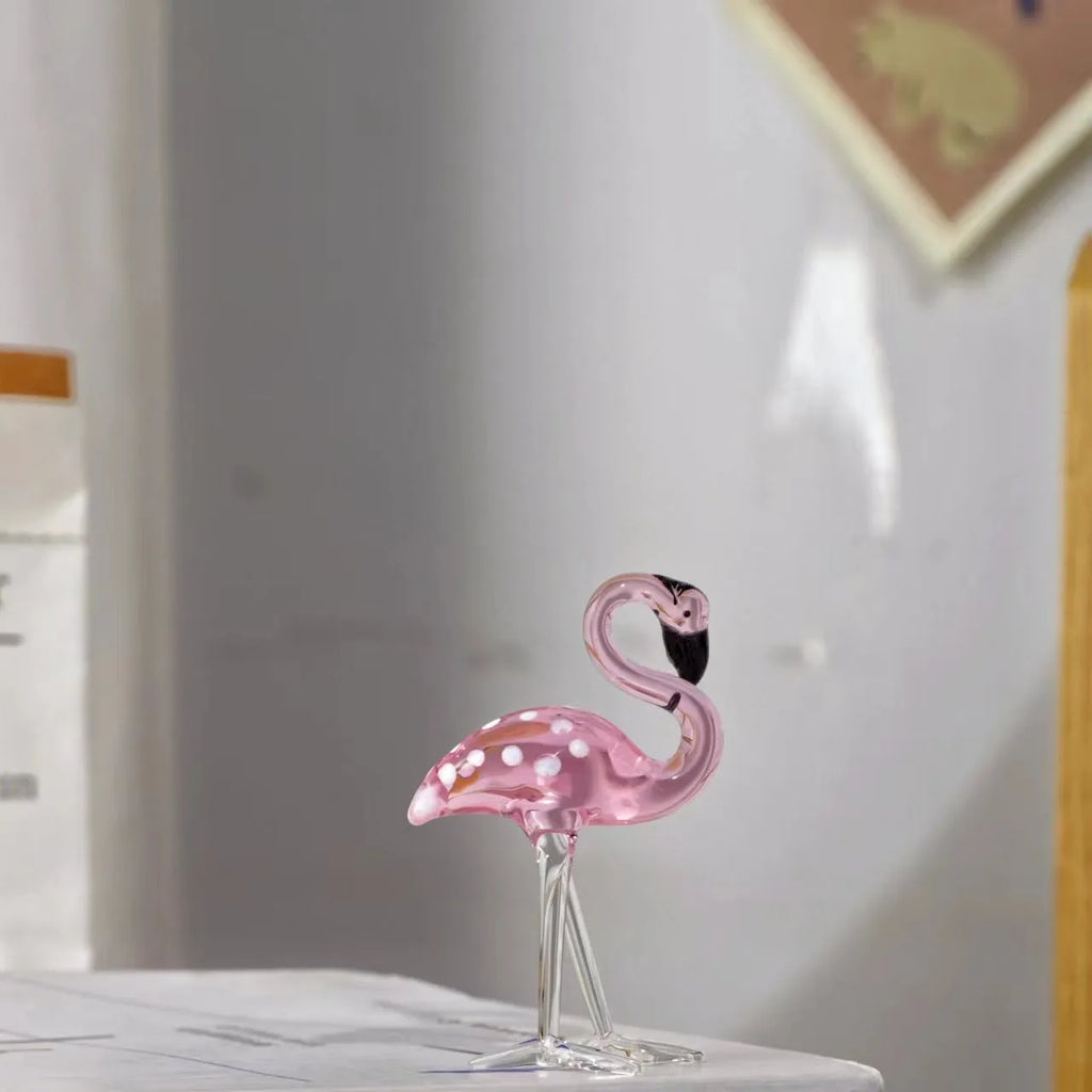 Pink and white crystal flamingo decorative ornament for tabletop display.