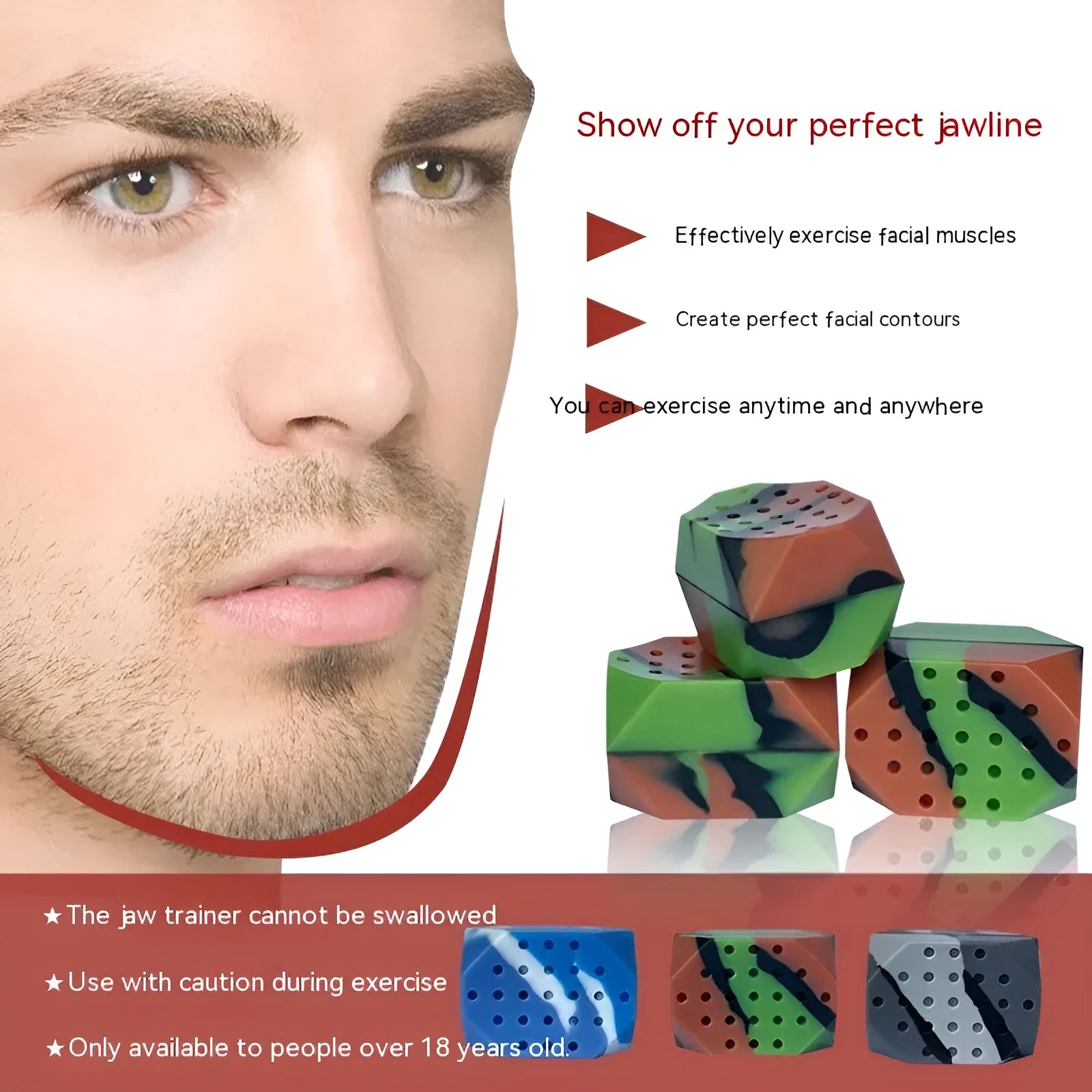 Two camouflage pattern silicone facial muscle fitness balls for jawline exercise