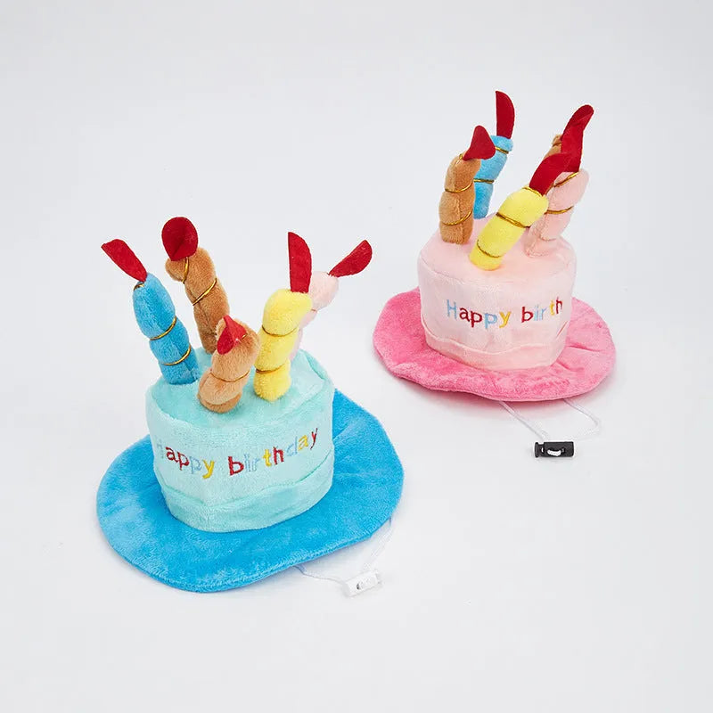 Blue plastic birthday party hat for a small to medium sized dog