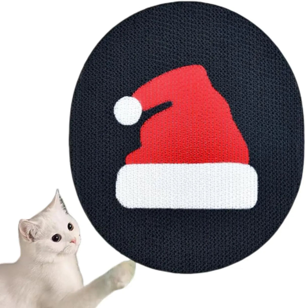 Vertical wall-mounted cat scratching pad made of corrugated cardboard on a wall.