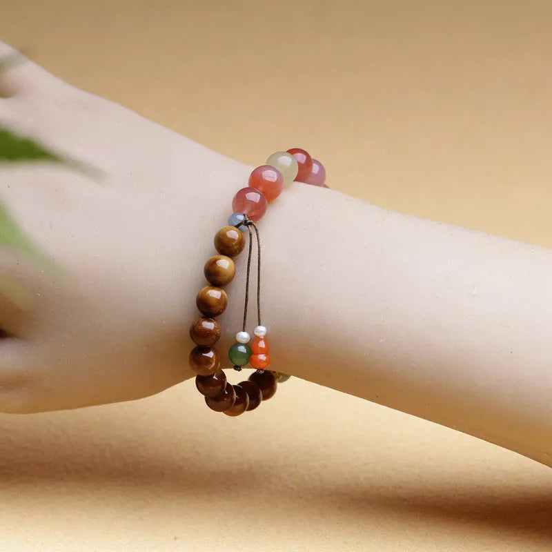 8mm diamond-shaped persimmon agate bracelet with natural stone beads and handcrafted construction