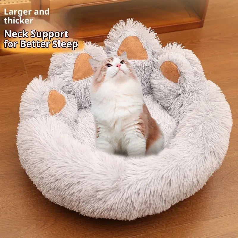 Plush kennel thickened pet bed for dog in coffee colour hand-shaped brush nest design