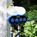 Dual timed irrigation controller device for automatic garden watering with battery compartment