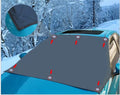 Magnetic car windscreen snow cover in black with silver back, 210x120cm size, six magnets visible