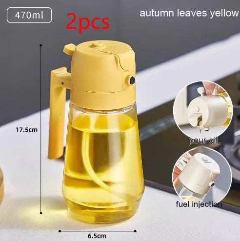 470ml glass olive oil sprayer dispenser bottle in beige, black, green, or yellow colours with ergonomic handle