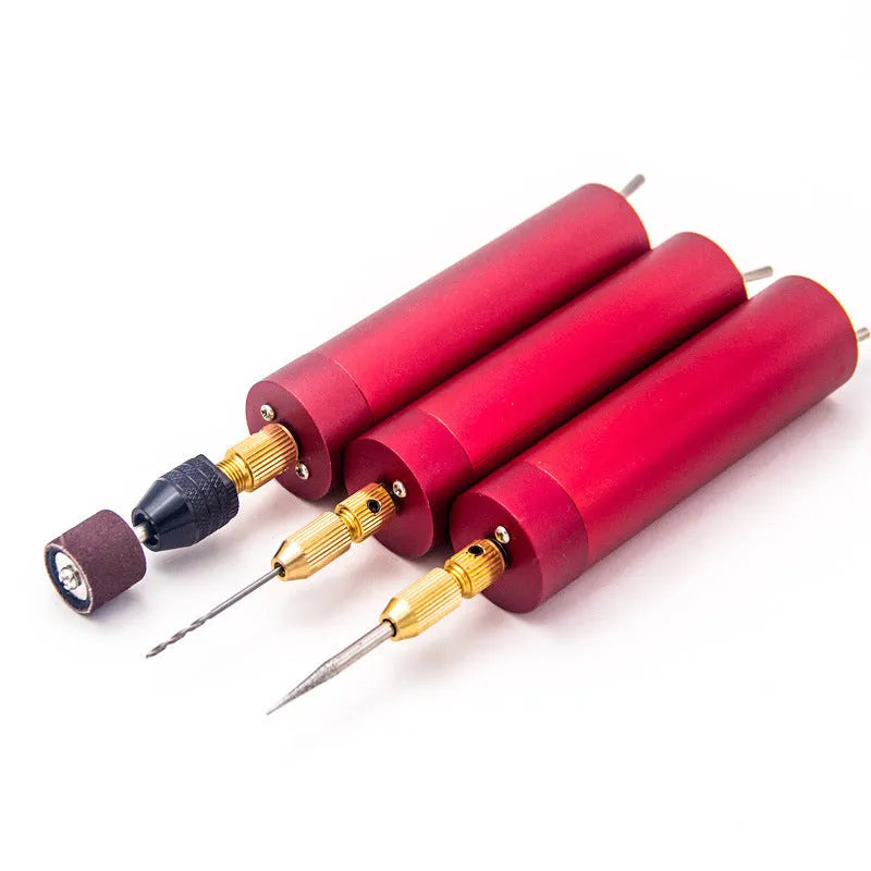 Micro mini DIY USB electric grinder with three drill bits on aluminium alloy body