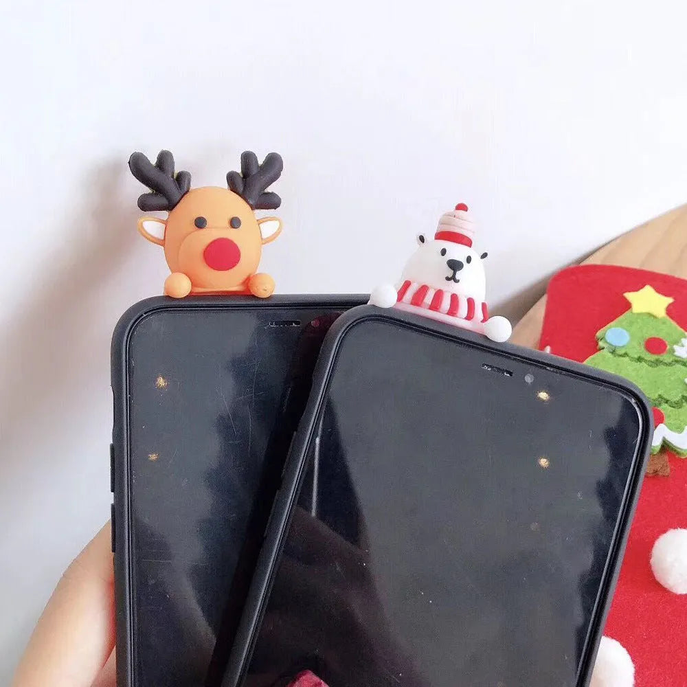 Festive Christmas silicone back cover case for various iPhone models on a red background.