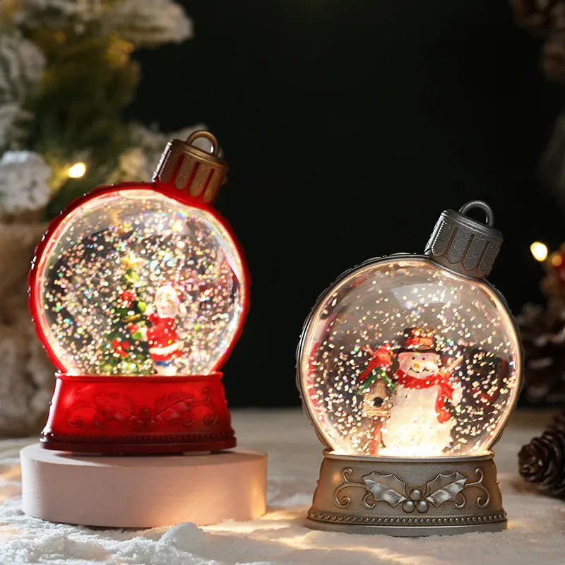 Set of four battery-operated LED Christmas flame light decorations: Old Man, Snowman, Kids Tree, and Angel plastic crafts.