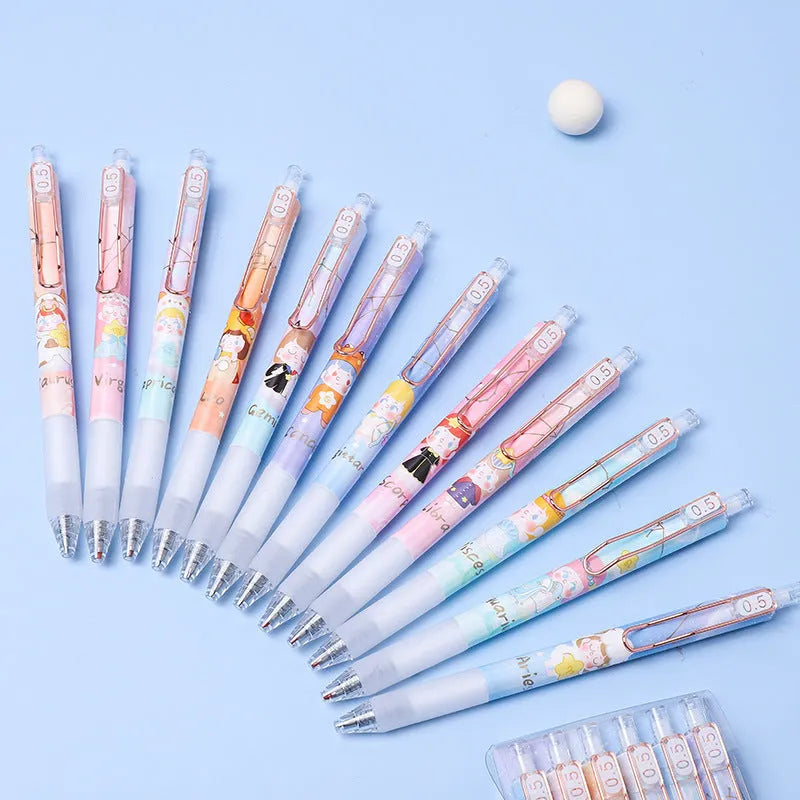 Six Lisa's Secret Constellation press gel pens with 0.5mm tips and zodiac cartoon designs