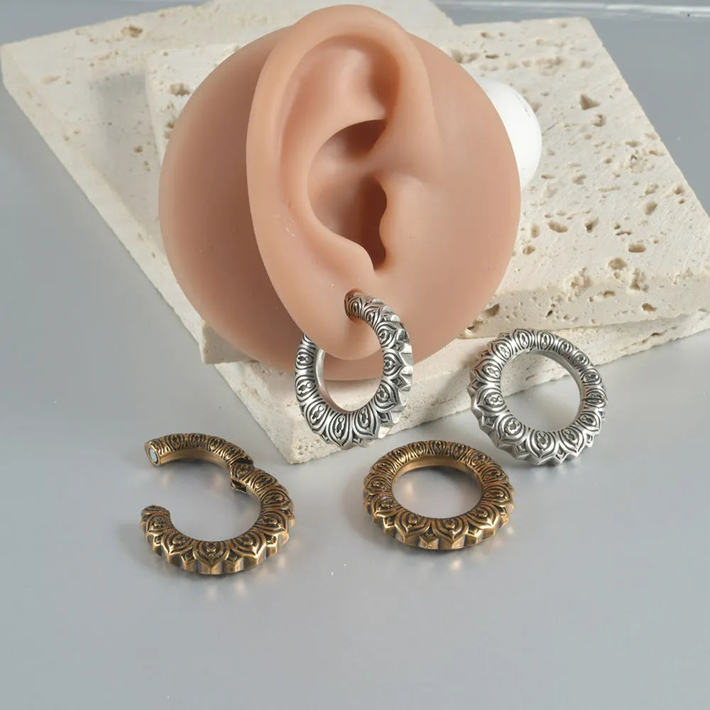 Pair of large geometric hollow-out earrings in antique silver dragon finish