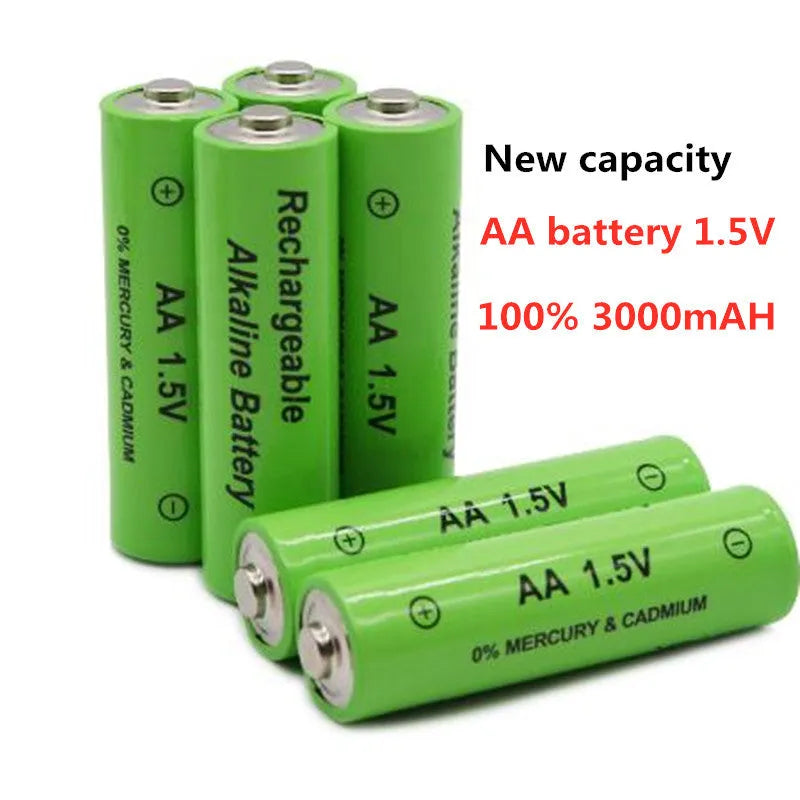 AA alkaline rechargeable battery with 3000mAh capacity and 1000 cycle rating.