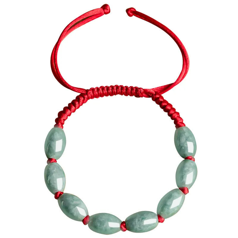 National style jade bracelet in dark green men's version with 9 beads or red women's version with 8 beads