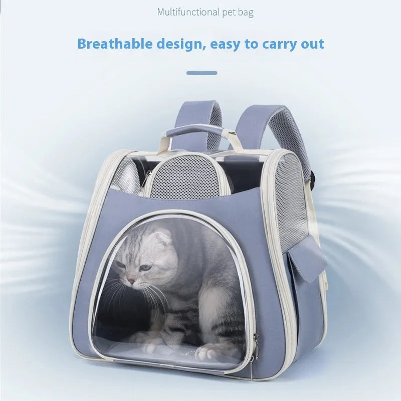 Portable foldable pet bag in solid colour, medium capacity, made from PU and PVC, available in blue green pink gray white