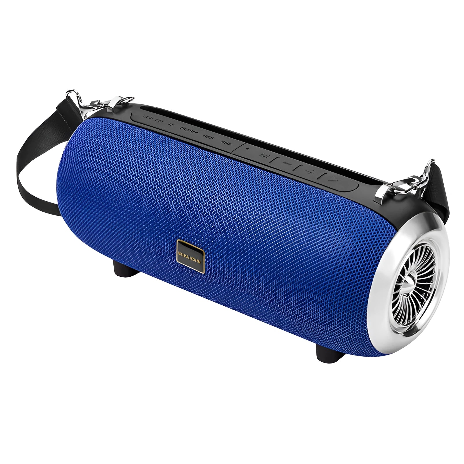 Square fabric and plastic portable Bluetooth speaker with retractable FM antenna and shoulder strap