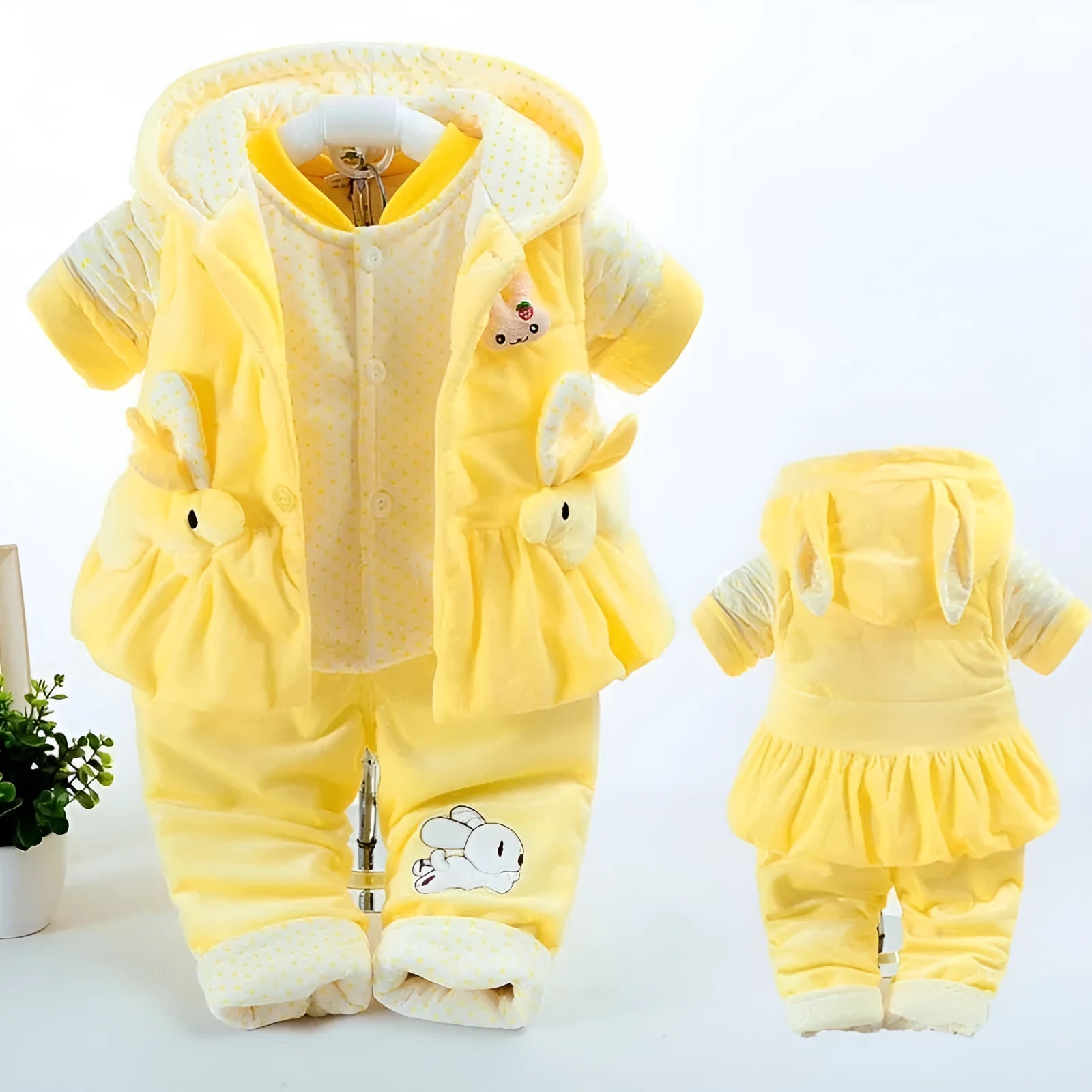 Girls' pink three-piece autumn winter clothing set with jacket, pants, and vest
