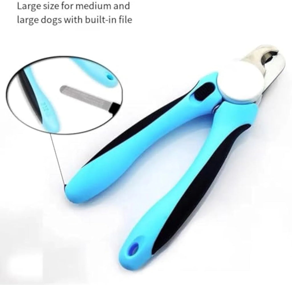 Blue heavy duty dog nail clippers with a safety guard on the blade, for large breed thick nails.