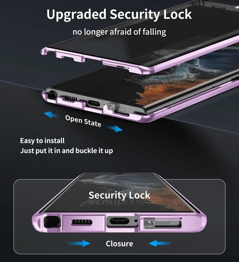 Samsung Galaxy S24 Ultra magnetic mirror phone case in metal construction showing colour options.