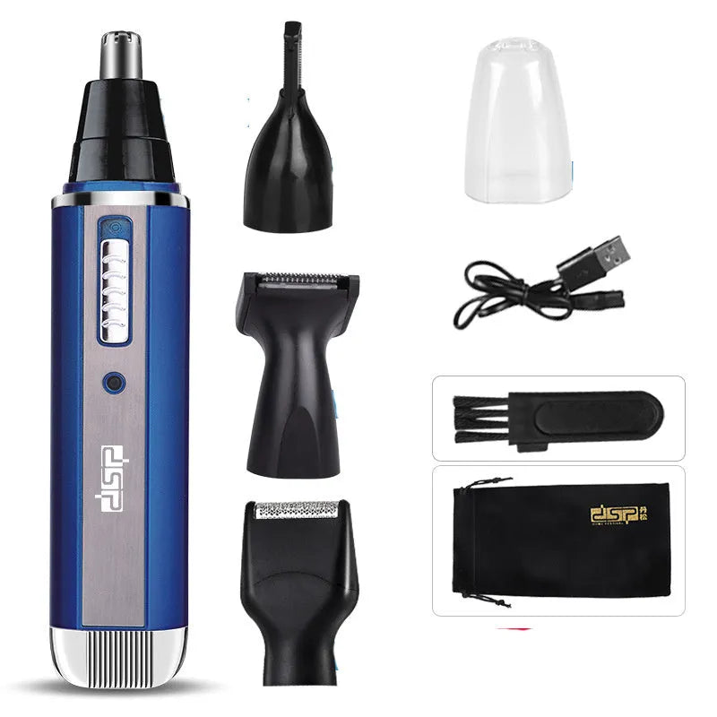 Men's electric shaver for facial hair and nose trimming in blue, black or silver colours
