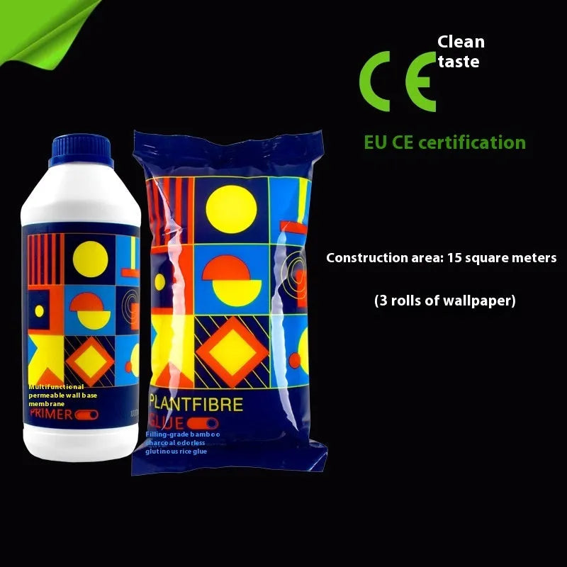 Three rolls of Glue E formaldehyde-free glutinous rice wallpaper adhesive.