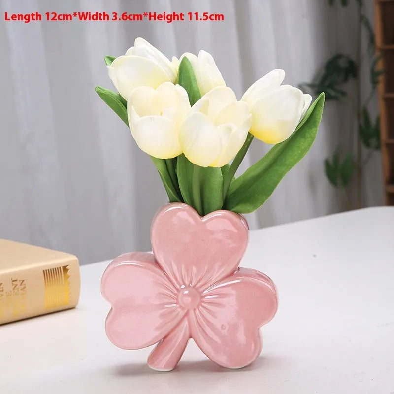 European-style ceramic desktop vase in light green colour, 15cm wide