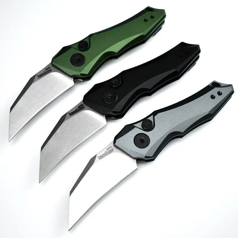 Outdoor folding pocket knife in black, grey or green, showing 150mm full length.
