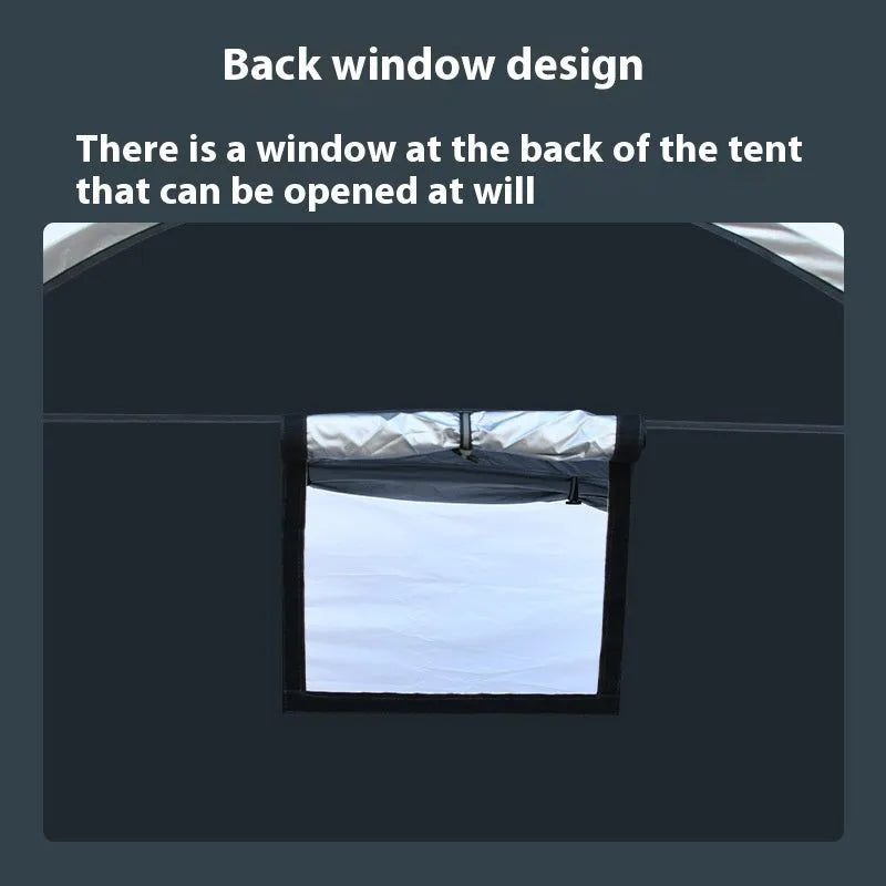 Black outdoor bicycle storage tent showing roof design and dimensions for two bikes