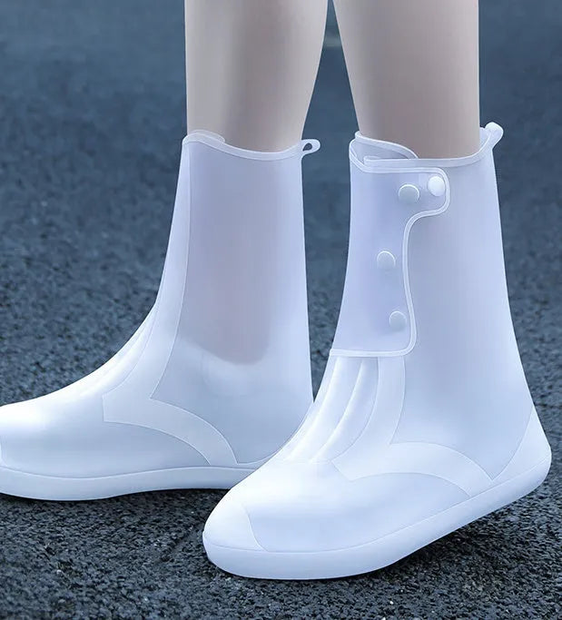 White PVC high top reusable shoe covers for women with water resistant protection