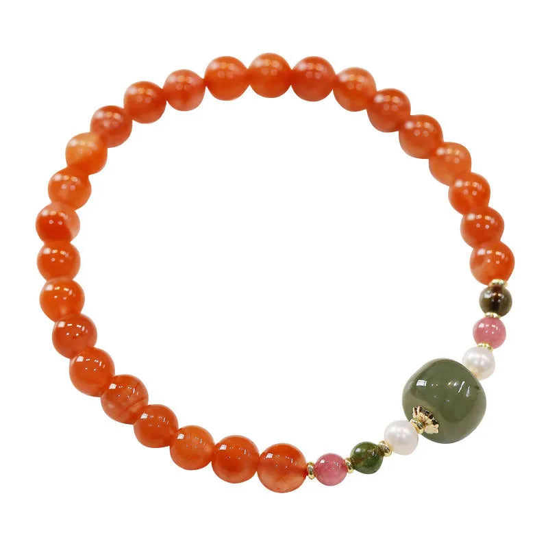 Natural cherry red Southern red agate bracelet with round beads and retro ethnic design for women