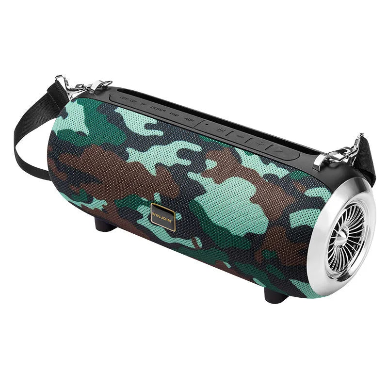 Square fabric and plastic portable Bluetooth speaker with retractable FM antenna and shoulder strap