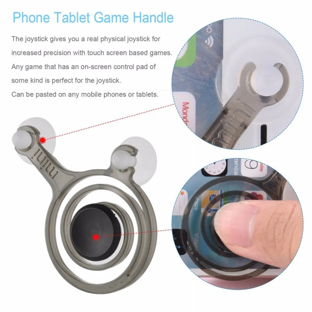 Two universal mini joystick grips for smartphone touchscreen gaming, shown with colour options.