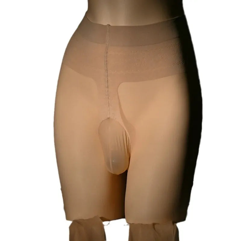 Men's transparent 30D acrylic stockings with cat scratch-resistant properties in black, skin, grey, and brown colours