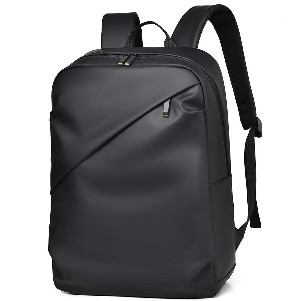 Large waterproof backpack in black, blue, or grey with PU leather construction and computer compartment