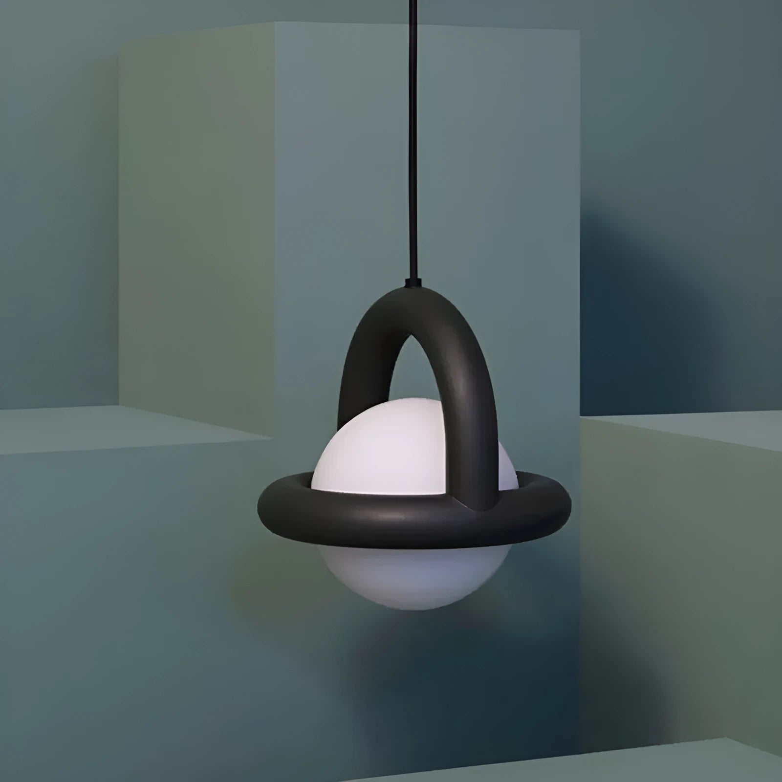 Danish designer hanging line pendant lamp in matte black mounted on a wall