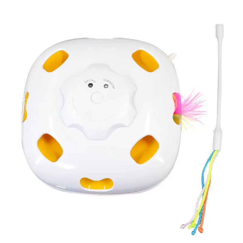 Plastic cat teaser toy measuring 19.8 x 11.5 x 19.5 cm with interactive design