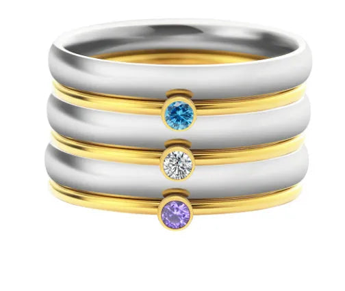 December colour birthstone engraved titanium steel ring with geometry shape on a grey background.