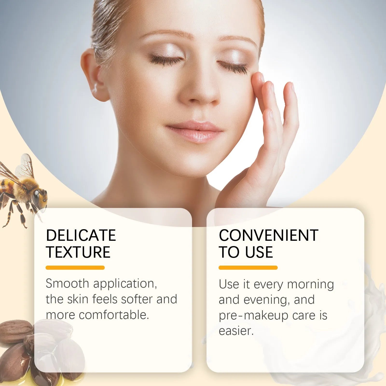 30g container of hydrating facial and neck care cream with bee venom and milk extract.