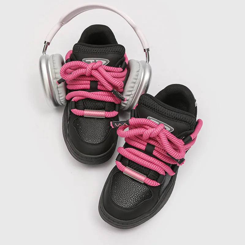 Casual lace-up shoes with thick rubber sole and breathable mesh lining in multiple colour options