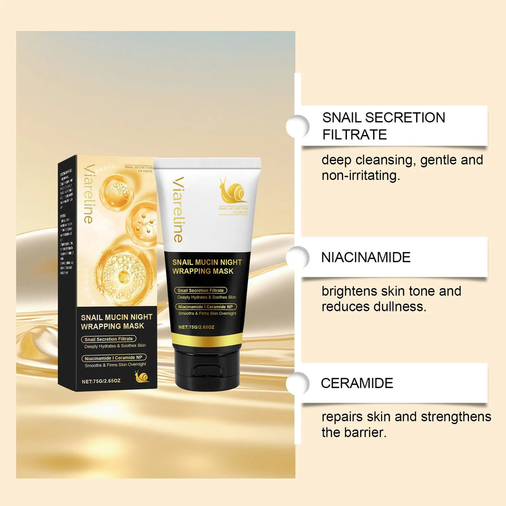 Single-use snail mucus tearing facial sheet mask with 75g of serum containing collagen and ceramide.
