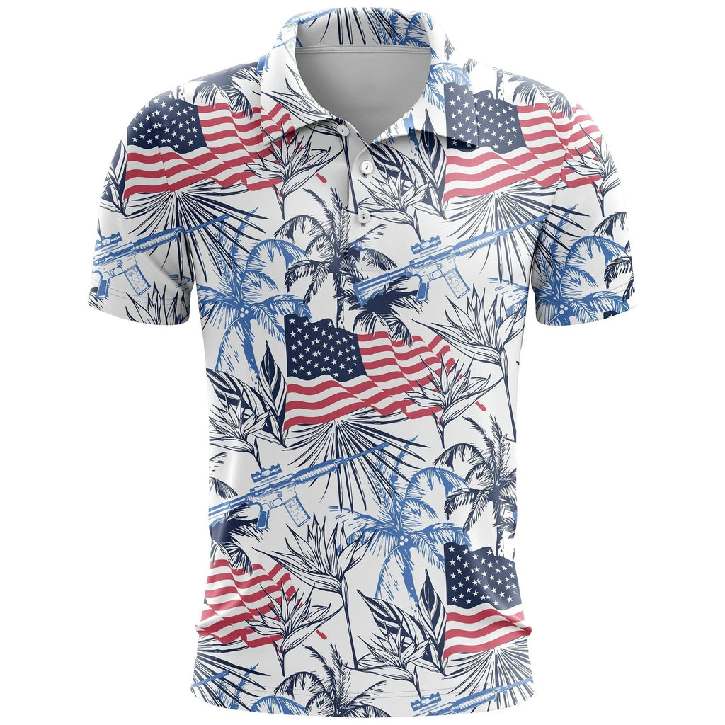 Loose-fit 3D printed short sleeve sports top in bird eye cloth polyester on a hanger.