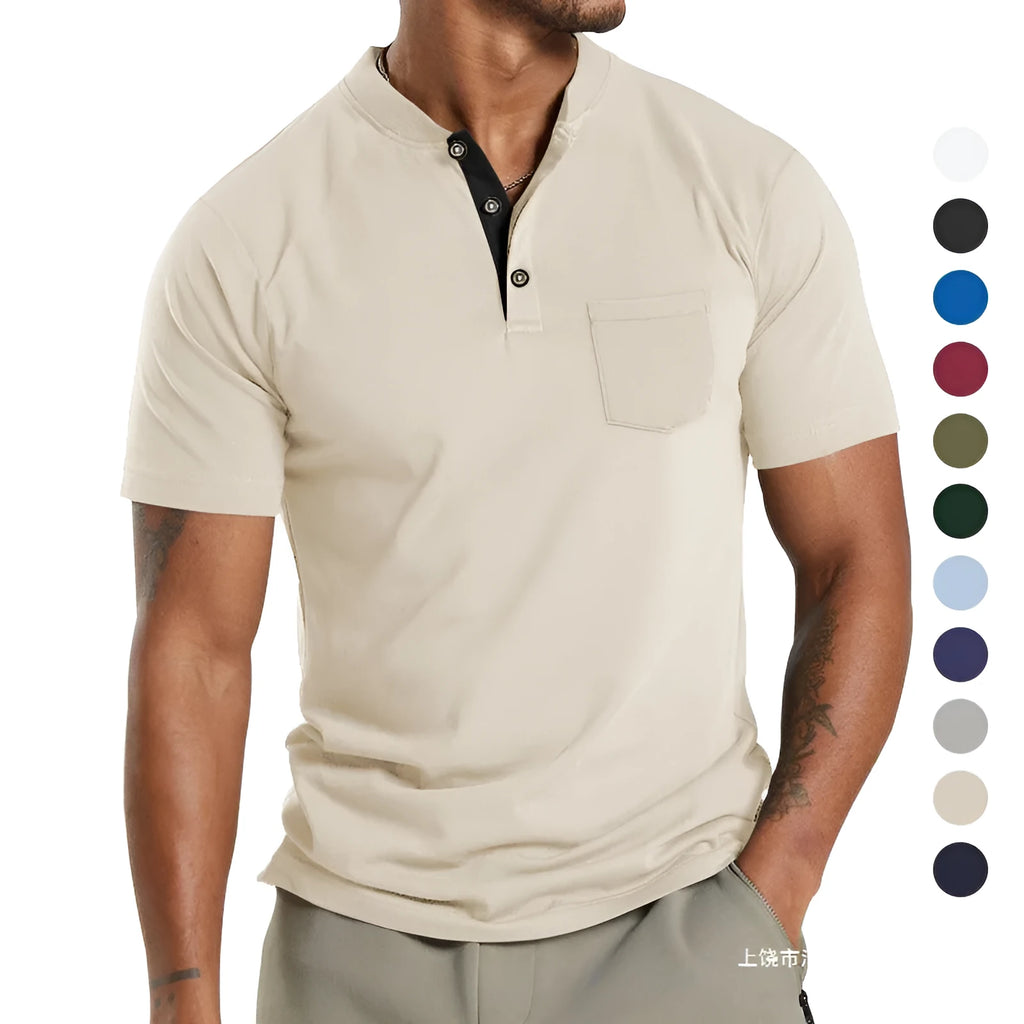 Men's plus size short sleeve summer shirt with chest button pocket in solid colour
