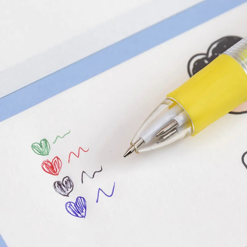Cartoon themed 4-colour press ballpoint pen with plastic and silicone construction