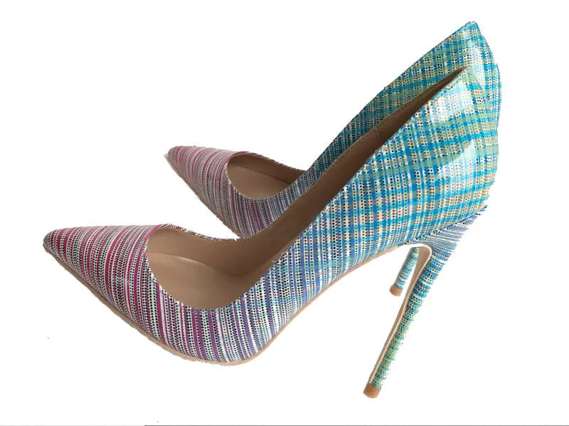 Ladies colourful gradient patent leather heels with pointed toe and super high heel options