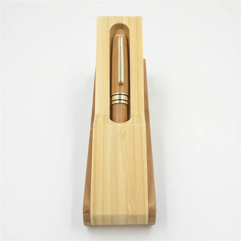Bamboo signature pen set with ballpoint pen and pen case in true colour